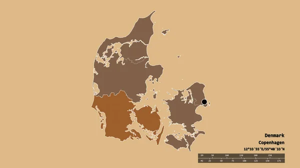 Die Ungesättigte Form Dänemarks Mit Seiner Hauptstadt Der Wichtigsten Regionalen — Stockfoto