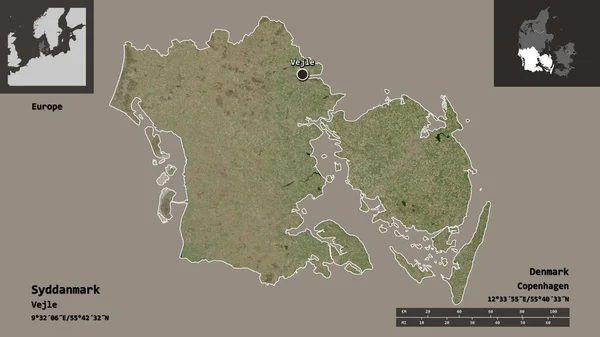 Forma Syddanmark Región Dinamarca Capital Escala Distancia Vistas Previas Etiquetas —  Fotos de Stock