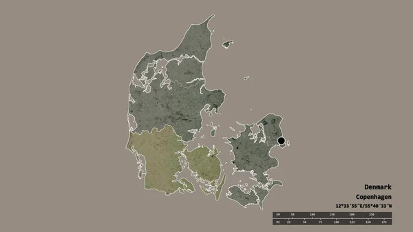 Desaturated Shape Denmark Its Capital Main Regional Division Separated Syddanmark — Stock Photo, Image