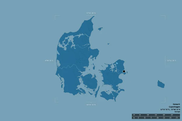 Área Dinamarca Aislada Sobre Fondo Sólido Una Caja Límites Georeferenciada —  Fotos de Stock