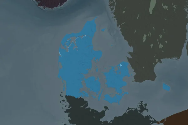 Форма Дании Отделена Опустыниванием Соседних Территорий Цветная Карта Высоты Рендеринг — стоковое фото