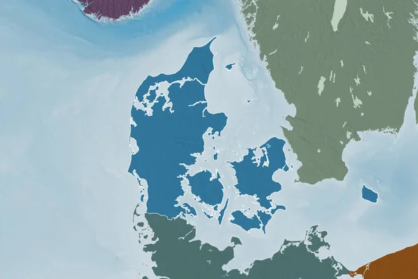 Extended Area Outlined Denmark Colored Elevation Map Rendering — Stock Photo, Image