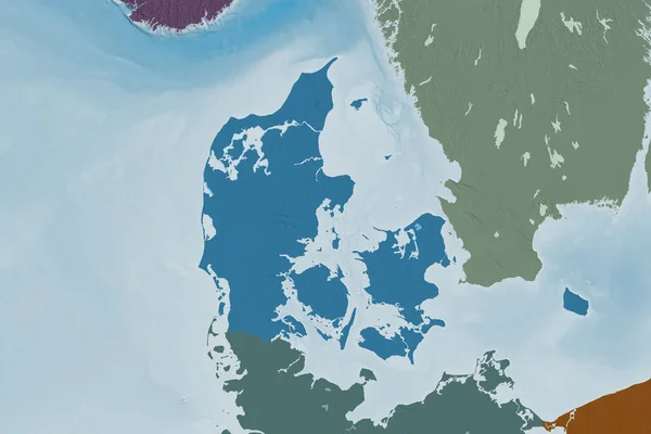 Extended Area Denmark Colored Elevation Map Rendering — Stock Photo, Image