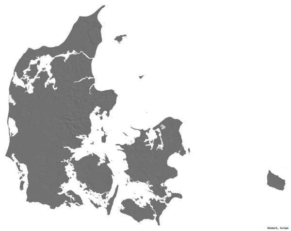 Σχήμα Της Δανίας Κεφάλαιό Της Απομονωμένο Λευκό Φόντο Υψόμετρο Μπίλεβελ — Φωτογραφία Αρχείου