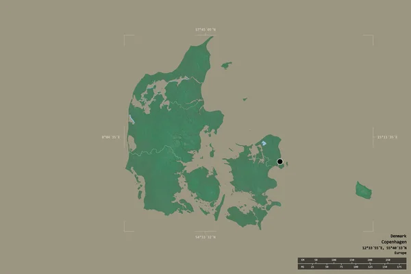 Данія Ізольована Твердому Тлі Геодезичній Обмежувальній Коробці Головний Регіональний Поділ — стокове фото