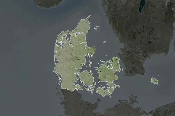 Shape Denmark Separated Desaturation Neighboring Areas Borders Satellite Imagery Rendering — Stock Photo, Image
