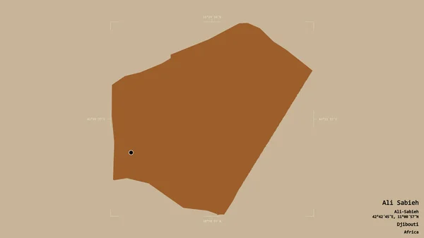 ジブチの地域であるアリ サビエフの地域は 洗練された境界ボックス内の強固な背景に隔離されています ラベル パターン化されたテクスチャの構成 3Dレンダリング — ストック写真