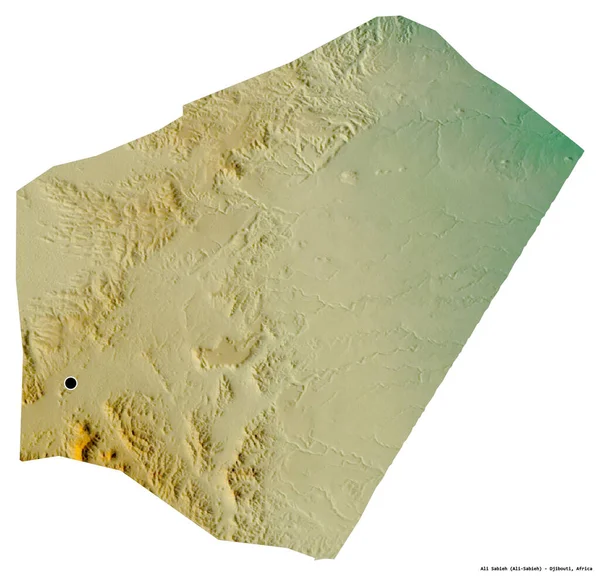 ジブチの地域であるアリ サビエフの形で その首都は白い背景に孤立しています 地形図 3Dレンダリング — ストック写真