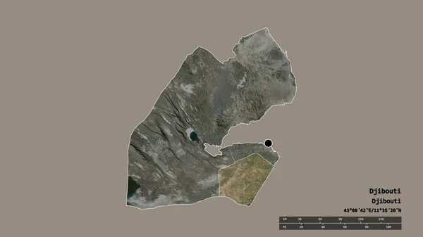 主要な地域部門と分離アリ サビエフ地域とジブチの荒廃した形 ラベル 衛星画像 3Dレンダリング — ストック写真