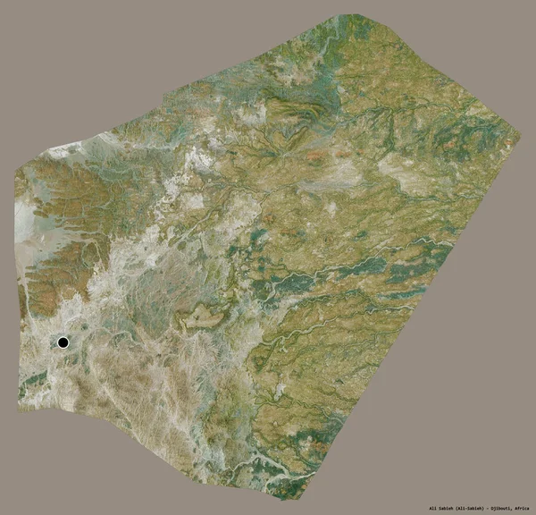 ジブチの地域であるアリ サビエフの形は その首都をしっかりとした色の背景に隔離しています 衛星画像 3Dレンダリング — ストック写真