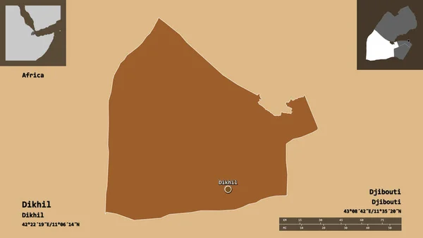 Form Dikhil Regionen Djibouti Och Dess Huvudstad Avståndsskala Förhandsvisningar Och — Stockfoto