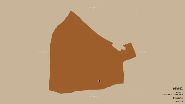 Area Dikhil Region Djibouti Isolated Solid Background Georeferenced Bounding Box — Stock Photo, Image
