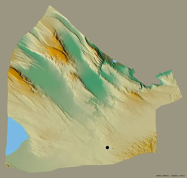 Forma Dikhil Região Djibouti Com Sua Capital Isolada Fundo Cor — Fotografia de Stock