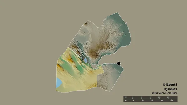 主要な地域部門と分離されたディキル地域とジブチの荒廃した形 ラベル 地形図 3Dレンダリング — ストック写真