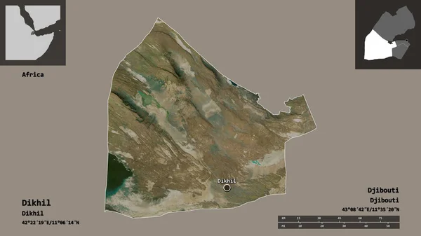 Shape Dikhil Region Djibouti Its Capital Distance Scale Previews Labels — Stock Photo, Image
