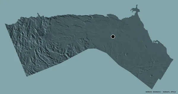 ジブチの形 ジブチの都市 その首都は 固体色の背景に隔離されています 色の標高マップ 3Dレンダリング — ストック写真