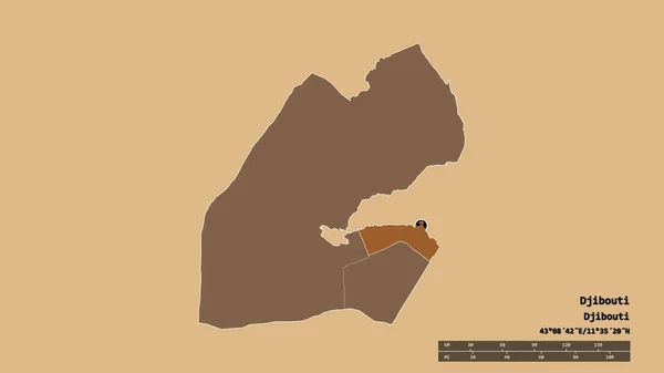 Desaturyzowany Kształt Dżibuti Stolicą Głównym Oddziałem Regionalnym Oddzielonym Obszarem Dżibuti — Zdjęcie stockowe