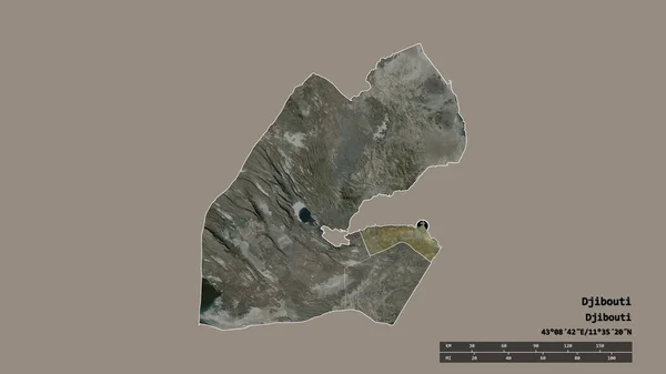 主要な地域部門と分離ジブチ地域とジブチの荒廃した形 ラベル 衛星画像 3Dレンダリング — ストック写真