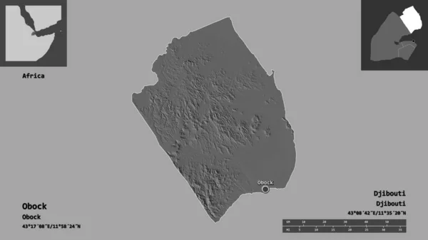 Forma Obock Región Yibuti Capital Escala Distancia Vistas Previas Etiquetas —  Fotos de Stock