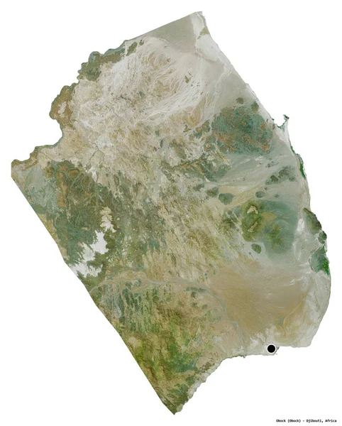 Kształt Oboku Regionu Dżibuti Stolicą Odizolowaną Białym Tle Zdjęcia Satelitarne — Zdjęcie stockowe