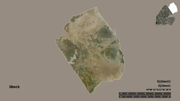 ジブチの地域であるオボクの形は その資本がしっかりとした背景に隔離されています 距離スケール リージョンプレビュー およびラベル 衛星画像 3Dレンダリング — ストック写真