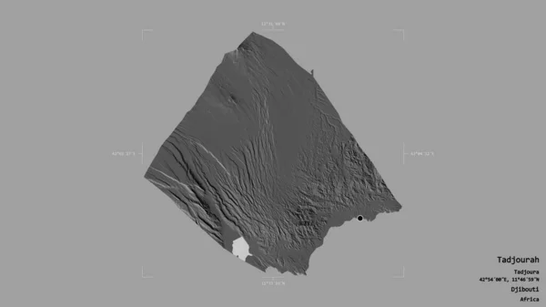 吉布提地区Tadjourah的一个地区 在一个地理参照框的坚实背景下被隔离 Bilevel高程图 3D渲染 — 图库照片