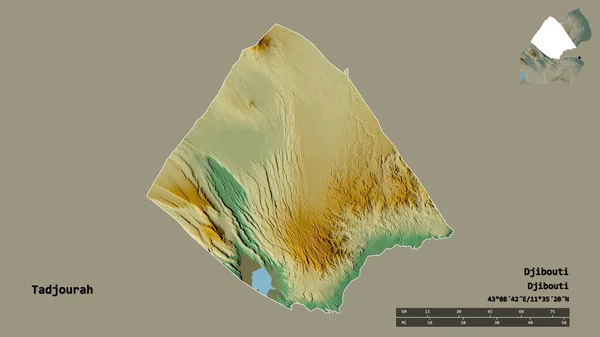 Forma Tadjourah Región Yibuti Con Capital Aislada Sobre Fondo Sólido — Foto de Stock