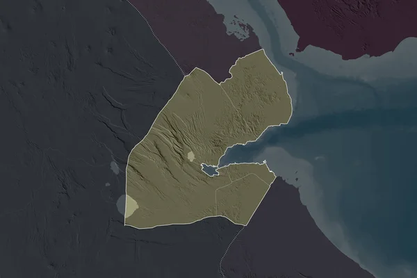 Shape Djibouti Separated Desaturation Neighboring Areas Borders Colored Elevation Map — Stock Photo, Image