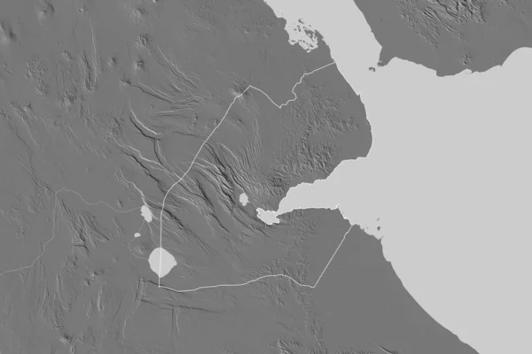 Área Extendida Djibouti Delineado Mapa Elevación Bilevel Renderizado — Foto de Stock