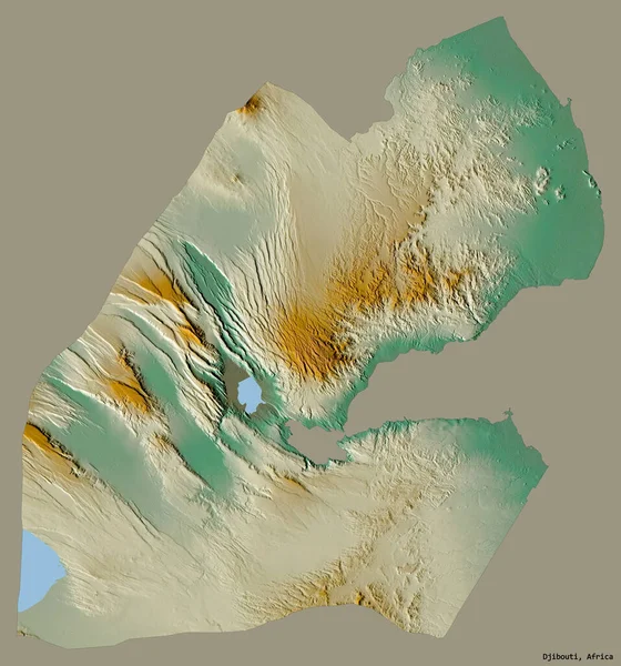 吉布提的形状 其首都以纯色背景隔离 地形浮雕图 3D渲染 — 图库照片