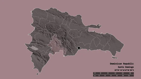 Afgebroken Vorm Van Dominicaanse Republiek Met Haar Hoofdstad Belangrijkste Regionale — Stockfoto