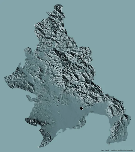 ドミニカ共和国のアズア州の形で その首都はしっかりとした色の背景に隔離されています 色の標高マップ 3Dレンダリング — ストック写真
