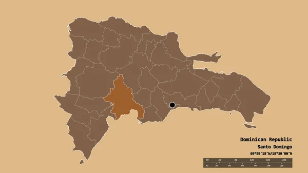 Desaturerad Form Dominikanska Republiken Med Dess Huvudstad Huvudsakliga Regionala Uppdelning — Stockfoto