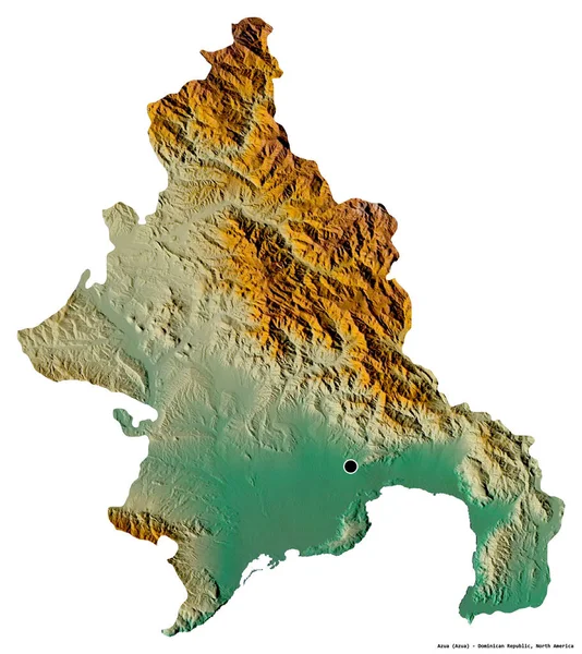 ドミニカ共和国のアズア州の形で 首都は白い背景に孤立しています 地形図 3Dレンダリング — ストック写真