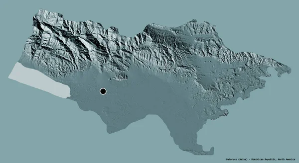 ドミニカ共和国のバホルコ州の形で その首都はしっかりとした色の背景に隔離されています 色の標高マップ 3Dレンダリング — ストック写真