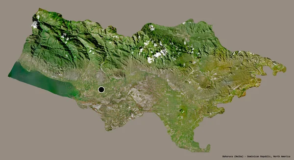 ドミニカ共和国のバホルコ州の形で その首都はしっかりとした色の背景に隔離されています 衛星画像 3Dレンダリング — ストック写真
