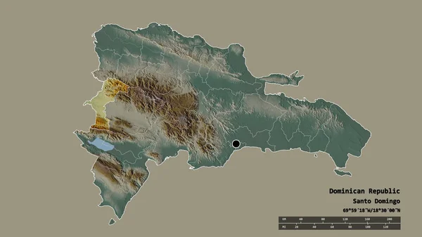 Afgebroken Vorm Van Dominicaanse Republiek Met Haar Hoofdstad Belangrijkste Regionale — Stockfoto