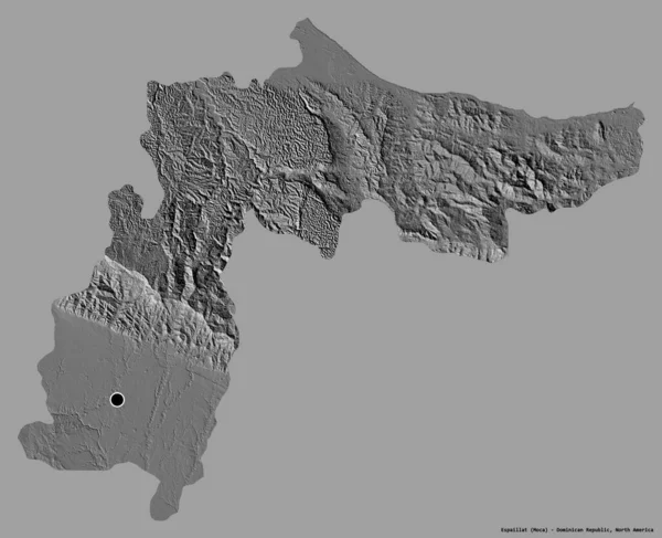多明尼加共和国埃斯派拉特省的形状 其首都以纯色背景隔离 Bilevel高程图 3D渲染 — 图库照片