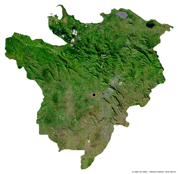 多明尼加共和国塞博的形状 其首都被白色背景隔离 卫星图像 3D渲染 — 图库照片