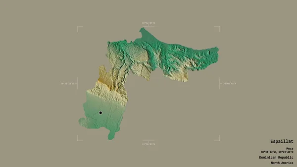 多米尼加共和国埃斯帕拉特地区 在一个地理参照框的坚实背景上被隔离 地形浮雕图 3D渲染 — 图库照片