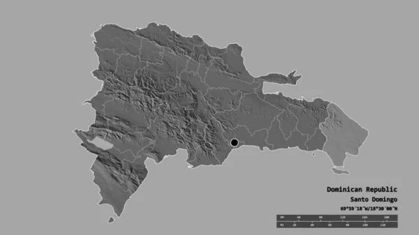 主要な地域部門と分離ラ アルタグラシア地域でドミニカ共和国の荒廃した形 ラベル 標高マップ 3Dレンダリング — ストック写真