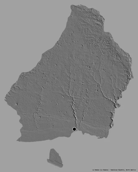 ドミニカ共和国のラ ロマーナ州の形で その首都はしっかりとした色の背景に隔離されています 標高マップ 3Dレンダリング — ストック写真