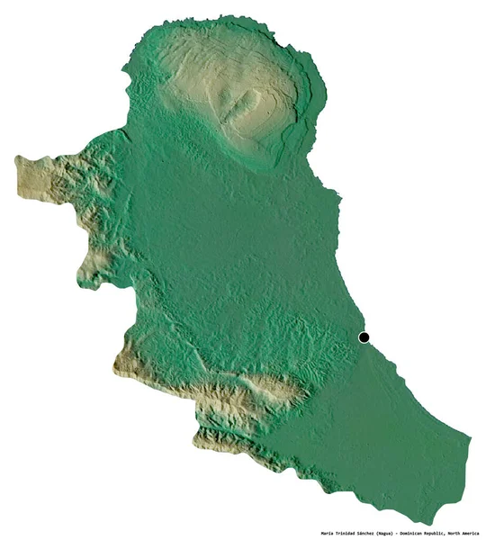 ドミニカ共和国のマリア トリニダード サンチェス州の形で その首都は白い背景に孤立しています 地形図 3Dレンダリング — ストック写真