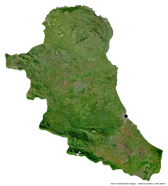 ドミニカ共和国のマリア トリニダード サンチェス州の形で その首都は白い背景に孤立しています 衛星画像 3Dレンダリング — ストック写真