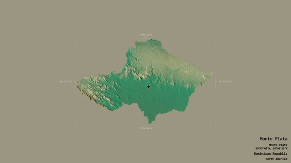 多明尼加省的蒙特普拉塔地区 在一个地理参照框的坚实背景下被隔离 地形浮雕图 3D渲染 — 图库照片