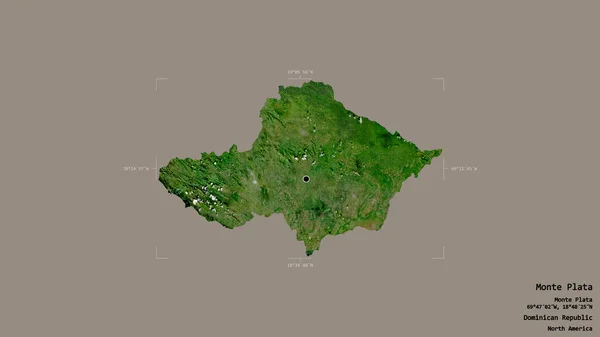 多明尼加省的蒙特普拉塔地区 在一个地理参照框的坚实背景下被隔离 卫星图像 3D渲染 — 图库照片