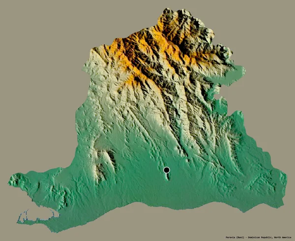 ドミニカ共和国のペラヴィア州の形で その首都はしっかりとした色の背景に孤立しています 地形図 3Dレンダリング — ストック写真