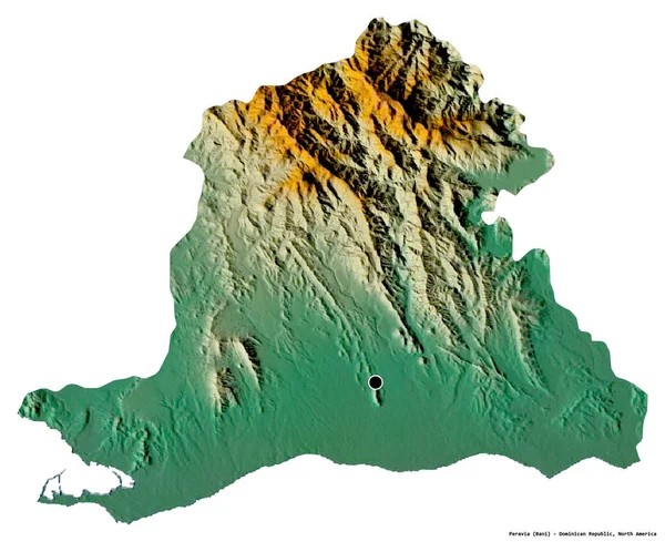 ドミニカ共和国のペラヴィア州の形で その首都は白い背景に孤立しています 地形図 3Dレンダリング — ストック写真