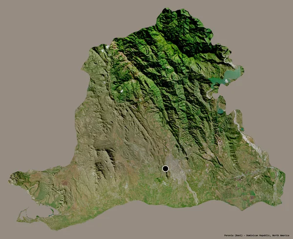 ドミニカ共和国のペラヴィア州の形で その首都はしっかりとした色の背景に孤立しています 衛星画像 3Dレンダリング — ストック写真