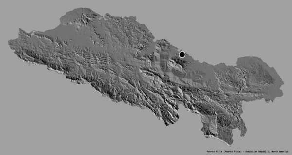 多明尼加共和国普拉塔港的形状 其首都以纯色背景隔离 Bilevel高程图 3D渲染 — 图库照片